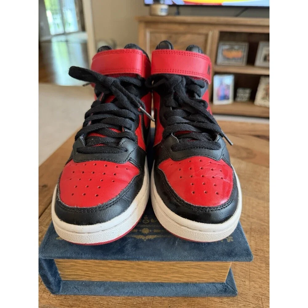 Nike Court Borough Mid Top 2 Red Black Kids Size 3.5Y CD7783-602